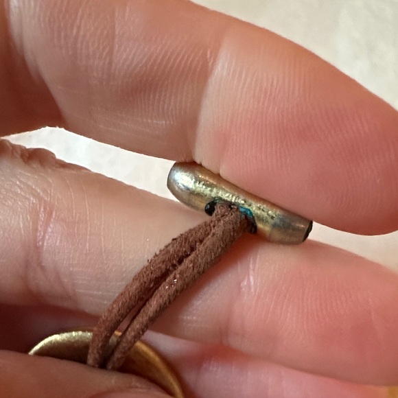 Gold Heart Pendant Necklace with Leather Brown Cord Crystal accent - Picture 5 of 11